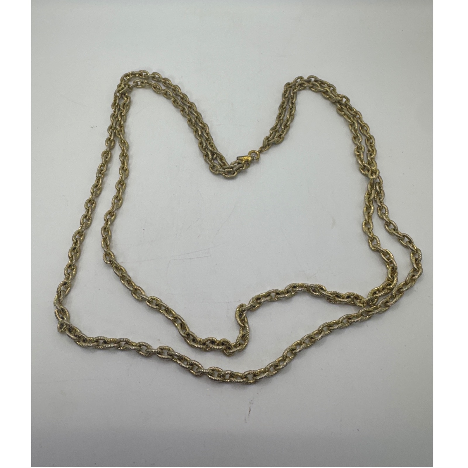 Monet Vintage Gold Tone Textured 2 Rope Chain Necklace 26 Inch Long Opera Length